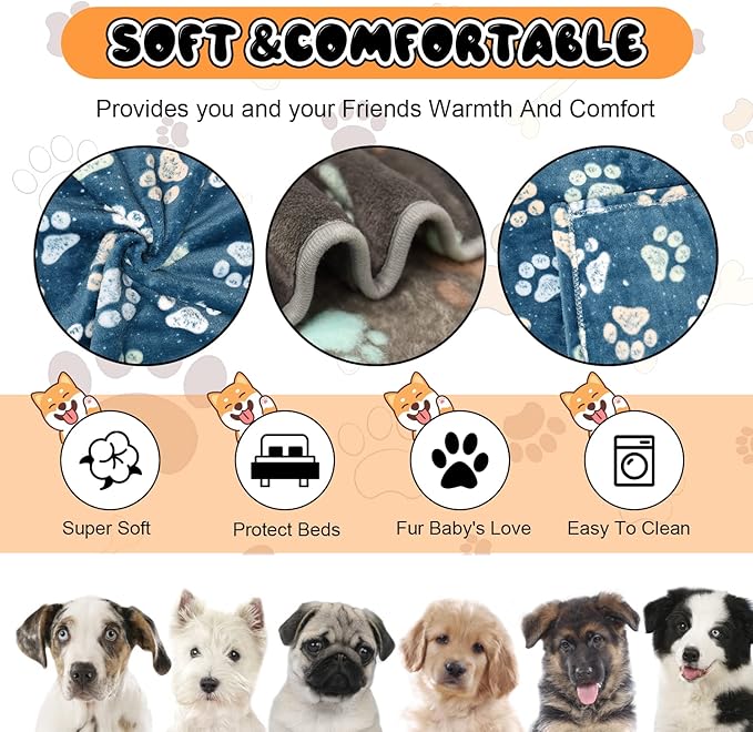Rezutan Dog Blankets for Large Dogs, Premium Cat Flannel Blanket Washable, Soft Pet Throw Cover for Kennel Crate Bed, Cute Paw Pattern, 41x31 inch, 2Gray1Blue