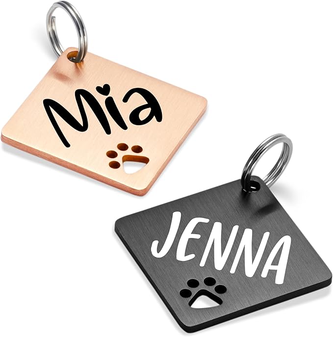 Ultra Joys Dog Tags Personalized for Pets - Hollow Paw Custom Pet ID Tag - Engraved Dog Tag for Small, Large Dogs - Small Diamond in Rose