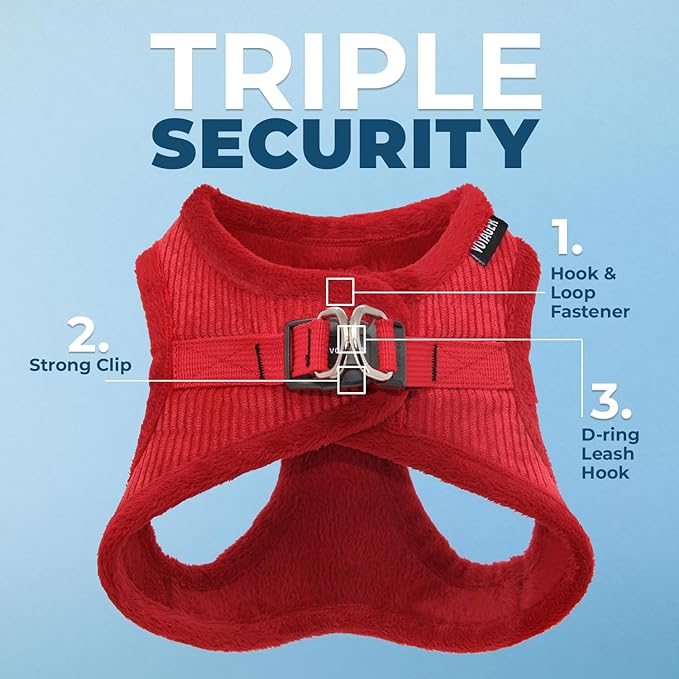 Best Pet Supplies - All Weather Plush, Reflective, No Pull Harness for Small, Medium Dogs, Cats - Secure with Hook & Loop Fastener, Buckle, Double D-Rings - Harness (Red Corduroy), S