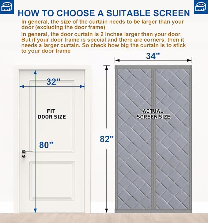 Cotton Thermal Door Screen Draft Stopper Cover Made of Oxford and Cotton Fill Fit 32x80inch Door Screen Door Itself Size 34x82inch Curtains for Winter, Insulated Door Curtain for Doors
