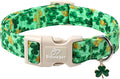 St. Patrick's Day Dog Collar for Medium Dogs - Green Shamrock & Yellow Flower Print Dog Collars, Cute Irish Party Puppy Collar, Lightweight Adjustable St. Patricks Day Pet Collars M