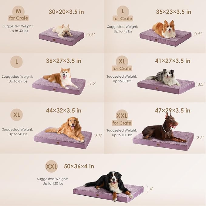 EHEYCIGA Orthopedic XL Dog Beds for Extra Large Dogs with Removable Washable Cover, Fog Purple, 44x32
