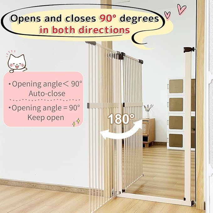 Lumizone Extra Tall Cat Gate 61.02" High Pressure Mounted Extra Wide 59.25"-63.38" (17Sizes) 1.37" Gap No Drilling Auto-Close Tall Pet Gate for Dogs (Cream, 59.25"-63.38" W)