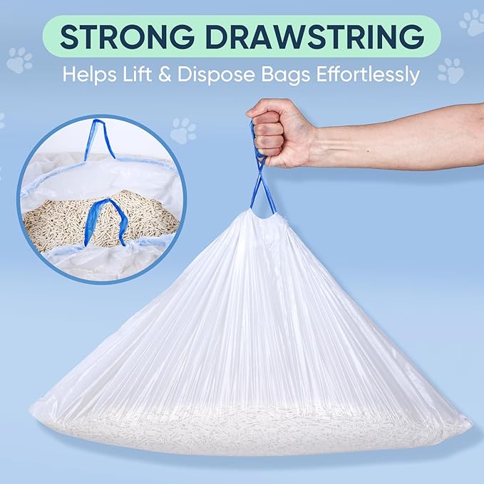 80 Count Jumbo Cat Litter Box Liners, Cat Litter Liners for Automatic Litter Box, 10-15 Gallon Heavy Duty Cat Litter Bags with Drawstrings, 37" x 18.11"