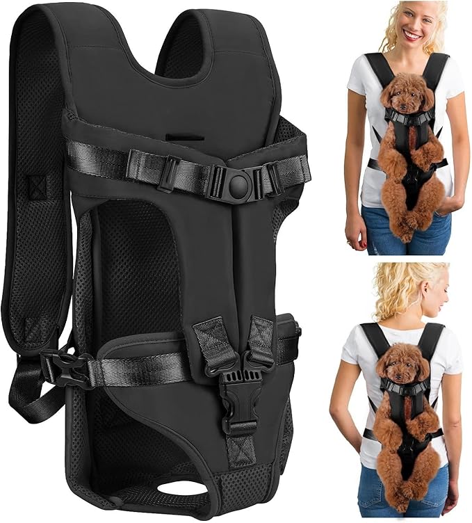 Dog Carrier Backpacks, Adjustable Dog Backpack Carrier, Legs Out Easy-fit Dog Chest Carrier for Medium Small Dogs, Hands Free Dog Front Carrier for Hiking, Cycling（Black S）