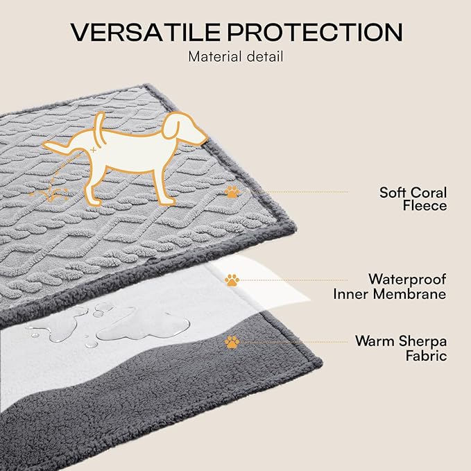 Luciphia Waterproof Pet Blanket, Liquid Pee Proof Dog Blankets for Sofa Bed Couch, Reversible Sherpa Fleece Furniture Protector Cover for Small Medium Large Dogs Cats,Light Grey X-Large（85" x 57"）