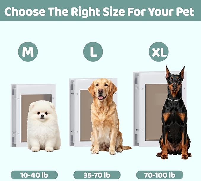 Durable Pet Door, Aluminum Door for Dog and Pets, X-Large Doggie Door with Double Automatic Closing Magnetic Flap, Ideal for Interior and Exterior Doors, Screen and Wall, Weather Resistant