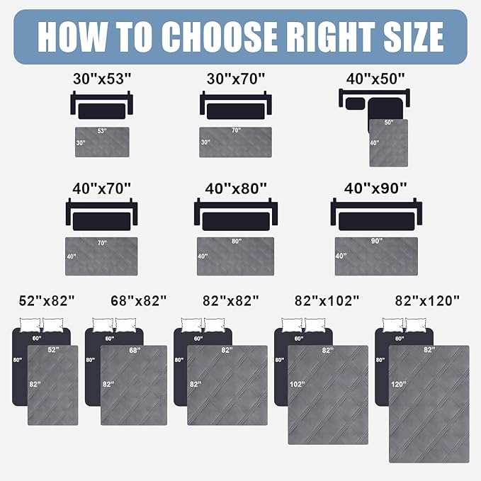 Smiry Waterproof Dog Bed Cover Blanket 40x80, Soft Reversible Pet Blanket, Washable Leakproof Cats Dogs Couch Cover for Sofa, Couch, Furniture, Grey/Dark Grey