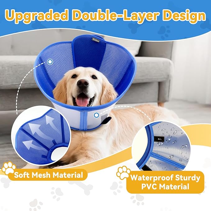 Upgraded Dog Cone Collar for Large Medium Dogs, Soft Dog Cone with Double-Layer Design, Adjustable Pet Recovery Collar for Dogs After Surgery, Elizabethan Collar (XL, Blue)