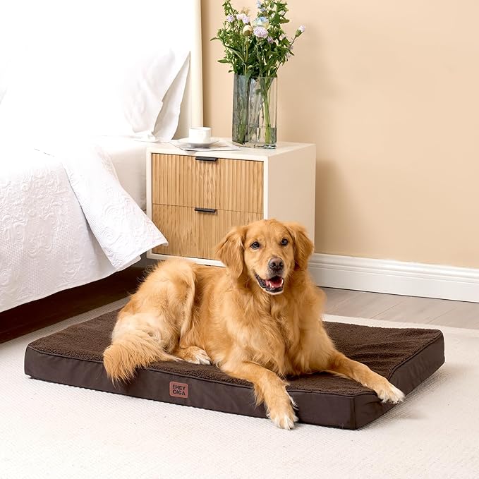 EHEYCIGA Orthopedic XL Dog Beds for Extra Large Dogs with Removable Washable Cover, Brown, 44x32
