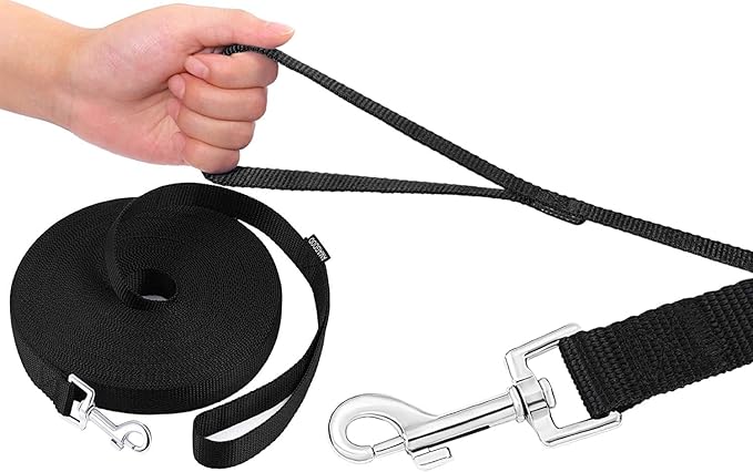 AMAGOOD Dog/Puppy Obedience Recall Training Agility Lead-15 ft 20 ft 30 ft 50 ft Long Leash-for Dog Training,Tie Out,Play,Safety,Camping (50Feet x 1Inch, Black)