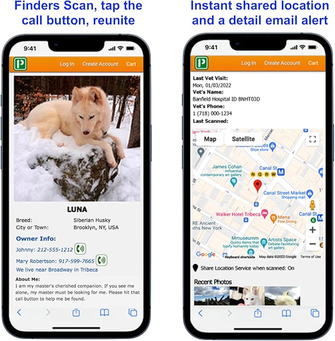 Pet Dwelling QR Pet Tag – Easy Scan Instant Location Alerts, Online Pet Profile with AI Feature for Dogs & Cats (Lux Gold White Paw)