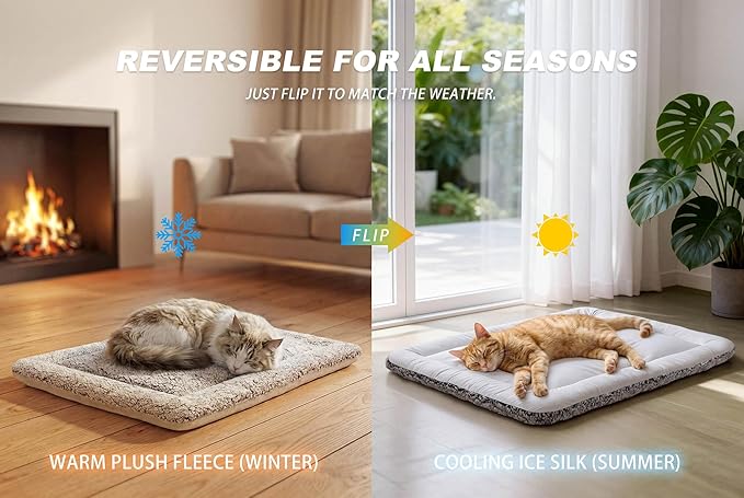 Self Warming Cat Bed, Reversible Warming Cooling Cat Bed, Winter Warm Cats Pad & Summer Cooling Cats Mat, Soft Pet Mat for Kitty & Small Dogs, Perfect for Crates, Kennels, Beds, Sofas, Gray, 18"x24"