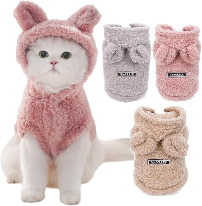 Selena Cat Bunny Ears Costume Cute Dog Kitten Hoodies Sweater Rabbit Ears Puppy Pet Apparel (Medium,Pink)