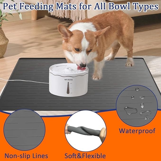 XXXXL Largest Pet Food Mat, 51.2"x25.6"(130cmx65cm) Silicone Dog Mats for Food and Water, Nonslip Pet Feeding Mats for Floors,Dog Cat Bowl Mat with Raised Edges, Black