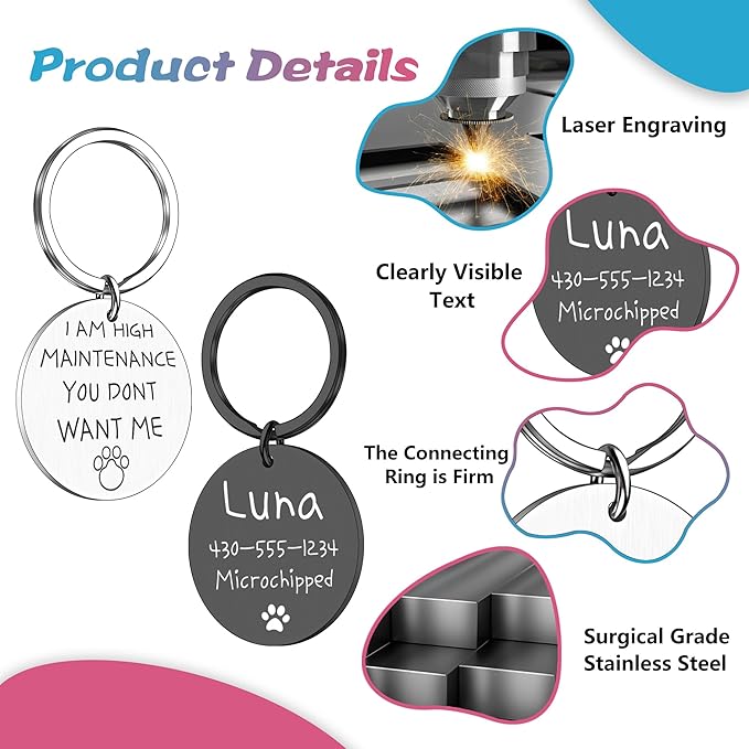 Funny Personalized Dog Tag, Customized Dog Collar with Name Tags Plate, I am High Maintenance You Don't Want Me,Cute Pet Tag Keychain for Dogs Cats Owner, Pet Name Tag Double Sided Engraved