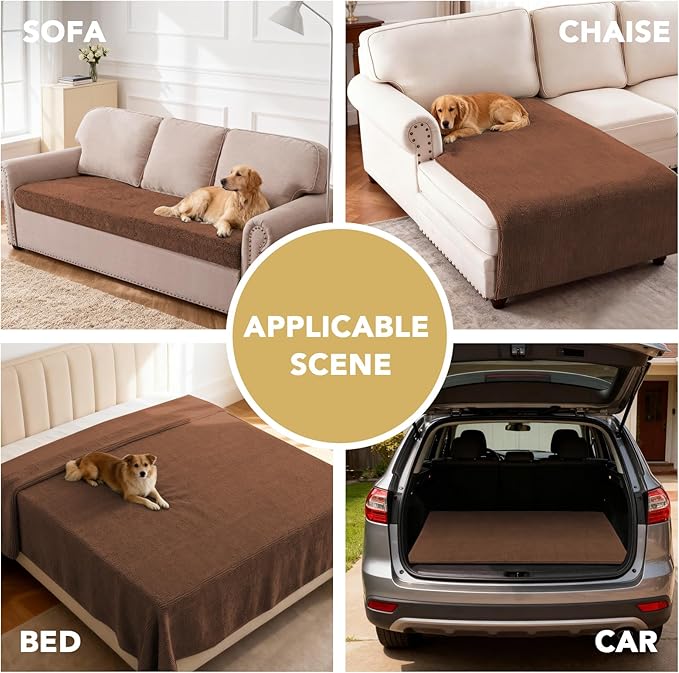 H.VERSAILTEX Non Slip Pet Couch Cover Chenille Dog Bed Protector Thick Soft Sofa Slipcover Pet Friendly Washable Couch Cushion Covers for Pets (68" x 82", Caramel)