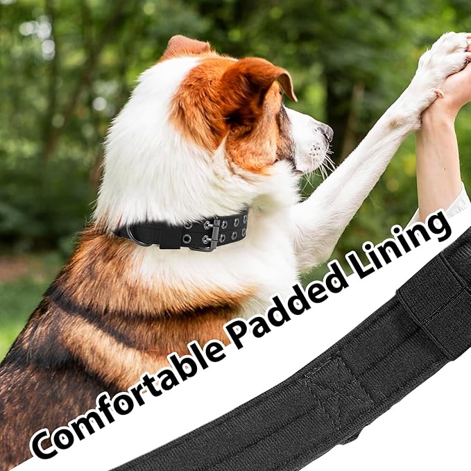 Tactical Dog Collar Military Adjustable Dog Collars Soft Nylon Training Collar with Patch Heavy Duty Metal Buckle Collars for Medium Large Dogs (Blue, L)