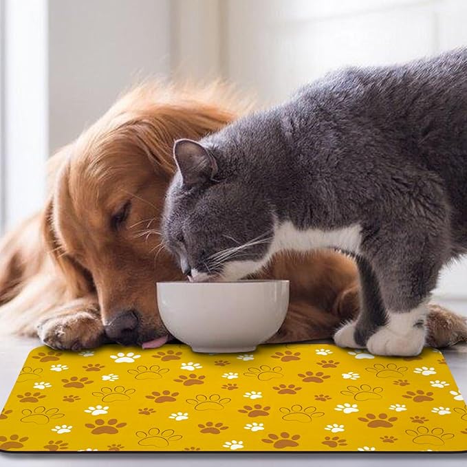 Dog Food Mat, Absorbent Water Bowl Mats Cat Pet Feeding Placemats Yellow 17 * 30 inch