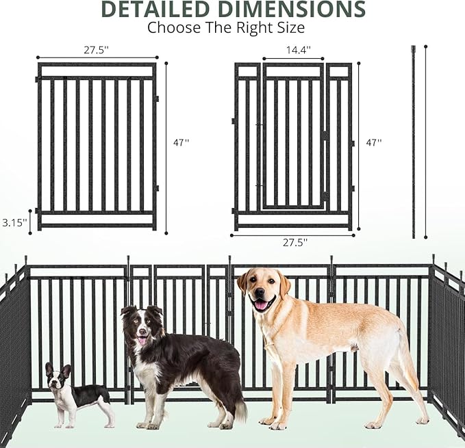 Dog Playpen Dog Fence Outdoor for Yard 47" H with 40 Panels Sturdy Portable Puppy Playpen for Indoor Outdoor RV Camping Use - Black Silver
