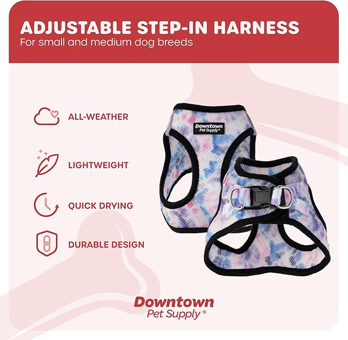 Downtown Pet Supply Step-in Dog Harness – No Pull, Adjustable Padded Mesh with Reflective Trim, Secure Buckle Strap – Comfortable & Breathable Small Dog Harness, Small, Tye Die