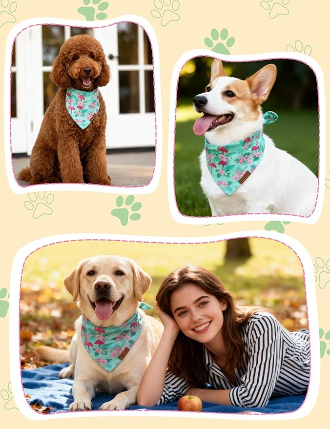 Luxury Double-Layer Dog Birthday Bandana – Handmade, Silk-Soft Polyester for All Dog Sizes | Birthday & Party Outfit | Gift-Ready Pet Accessory(Blue Flamingo,Medium)
