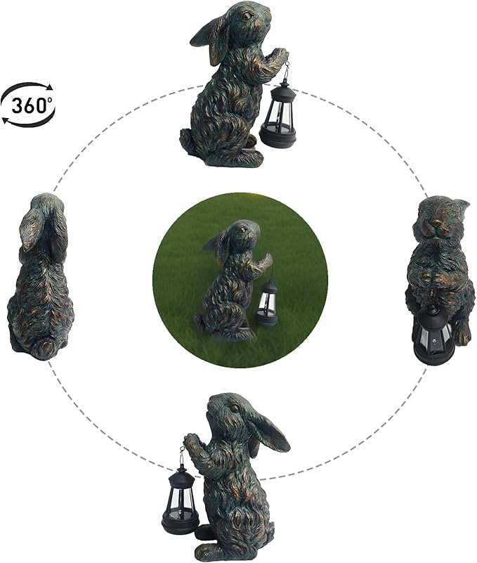 Solar Garden Outdoor Decor Bunny Statues,Figurine Decorations Rabbit for Yard Patio Lawn Balcony Ornament, Home Houses Holiday Lighting, Unique Housewarming Gifts for Mom Grandma Women Wife Sister
