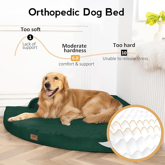 Large Orthopedic Dog Bed with Sides XXXL Dog Beds with Removable Washable Cover Non-Slip Waterproof Pet Bed for Extra Large Dogs - Dark Green XXXL