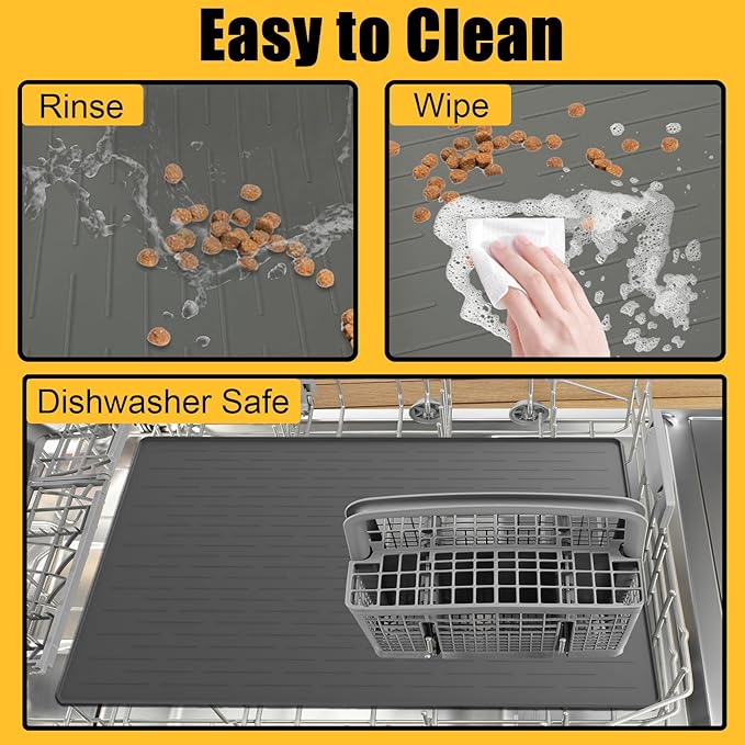 Large Dog Mat for Food and Water, 31.8"x23.8" Silicone Pet Feeding Mats, Waterproof Dog Bowl Mat with High Edges to Prevent Water and Food Spills, Brown