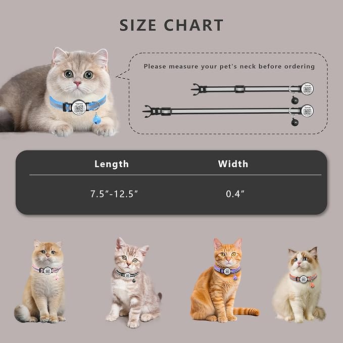 Smart QR Code Cat Collar 2-Pack, Breakaway Reflective Collar with Permanent Online Profile, Adjustable 7.5-12.5 Inch Safety Collar for Cats (Orang & Blue)