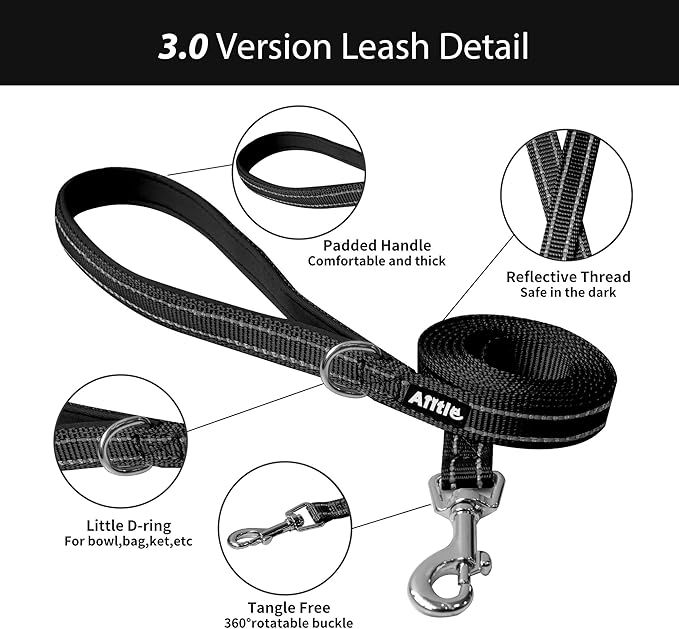 AIITLE No Pull Dog Harness and Leash Set, Step in Adjustable Dog Harness with Padded Vest for All Weather, Dog Leash with Soft Padded Handle, Easy to Put on Small and Medium Dogs Black S