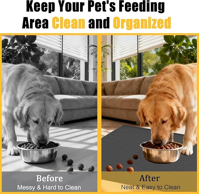 51.2"x25.6"(130cm×65cm) Largest Dog Food Mat, XXXXL Silicone Dog and Cat Mat for Food and Water Bowls, Thinken Waterproof Non-Slip XXXL Pet Feeding Mat for Floors, Dark Gray