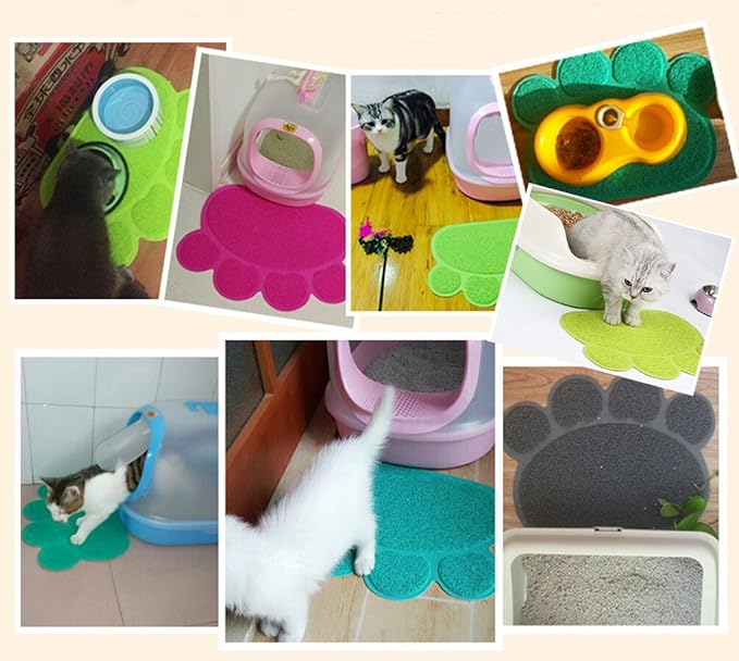 PVC Pet Dog Cat Puppy Kitten Dish Bowl Food Water Feeding Placemat, Non-Slip Cat Litter Mat Paw Shape, Grey Large
