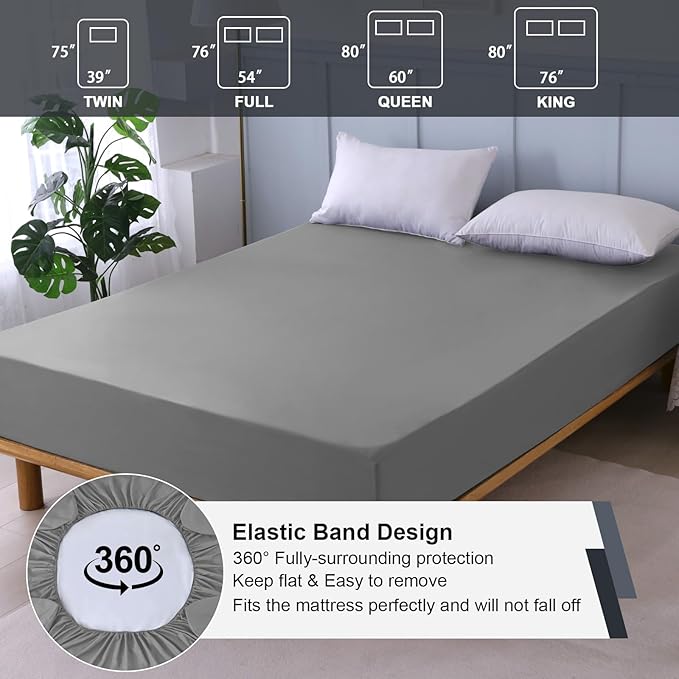 Waterproof Mattress Protector Full, Fitted Sheet Style Breathable Mattress Cover with Deep Pocket Fits Up to 18'', Noiseless Bed Cover for Kids Adults Pets, Machine Washable (Light Gray, 54'' X 76'')