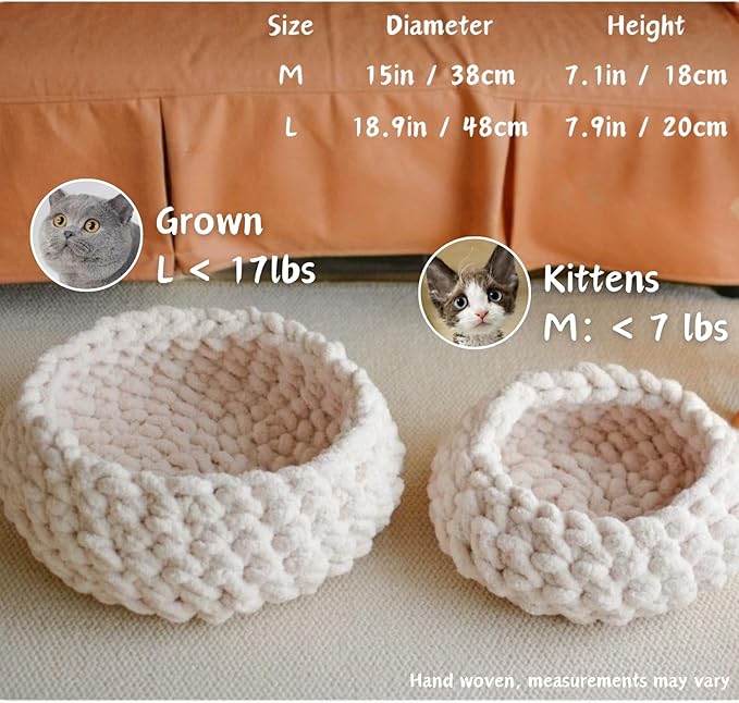 Cat Nest Bed - Premium Self Warming Handwoven Washable Extra Soft Round Cave House for Indoor Kitten & Kitty, Small & Large (Persimmon Yellow,Medium)