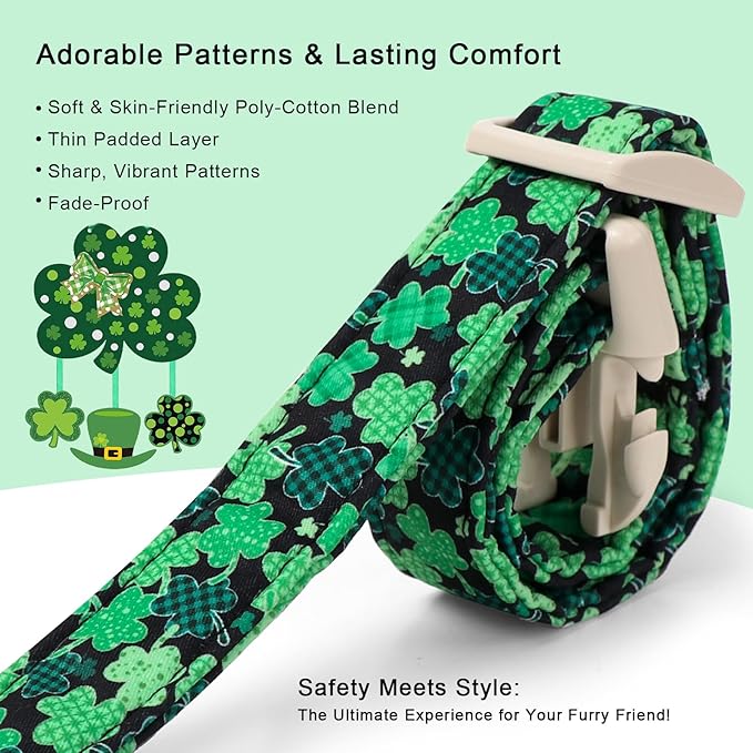 St Patricks Day Dog Collar for Giant Large Dogs - Green Lucky Clover Dog Collars, Lightweight Adjustable Irish Festival Shamrock Dogs Collars with Quick Release Buckle XL