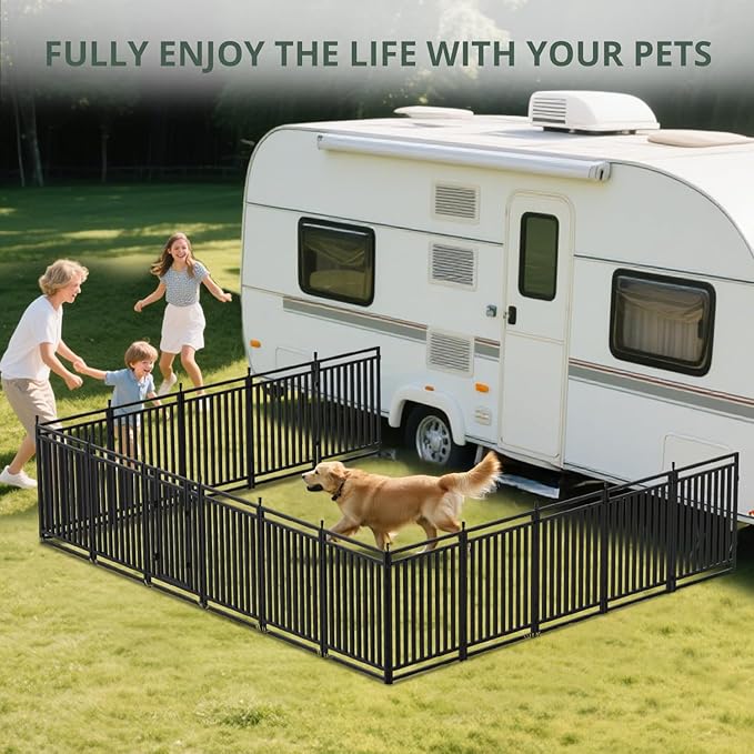 Dog Playpen Metal Dog Fence Outdoor for Yard 32" Height 48 Panels Portable Dog Pen Pet Kennel for RV Camping(Black-Silver)