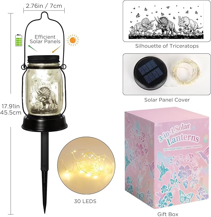 kyoryuger for Teens Boy Girls Dinosaur Solar Lantern for Kids, Solar Lights Aesthetic Room Decor for Teen Girls Boys, Garden Decoration Outside for Yard, Patio,Porch