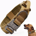 Tactical Dog Collar, Adjustable Military Training Nylon Dog Collar with Control Handle and Heavy Quick-Release Metal Buckle for Small Medium Large Dogs, Brown M