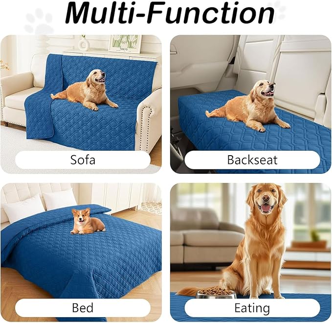 hyha Waterproof Dog Bed Blanket, Soft Pet Blankets, Waterproof Couch Cover for Dogs, Reversible Sofa Covers Washable for Furniture (40x90 Inch, Navy Blue/Blue)