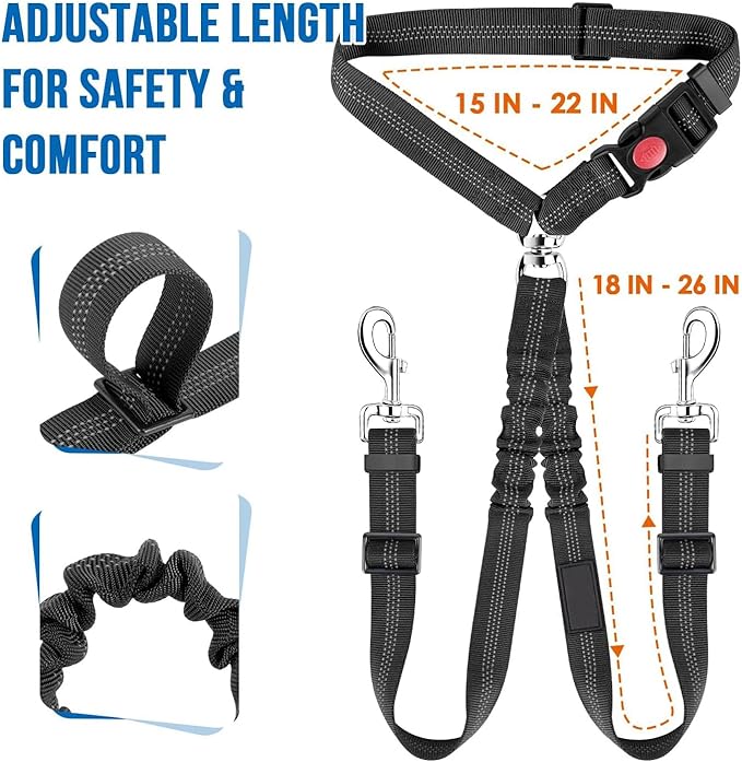 Dog Seat Belt for Car, Dual Pet Vehicle Headrest Restraint Safety Seatbelt,Two Dog Leash No Tangle Dog Car Leash Seat Belt,Duty Adjust Elastic Connect Harness in Vehicle Travel(Black)