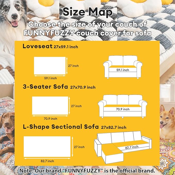 FUNNY FUZZY Pet Couch Covers for Sofa, Couch Covers for Dogs Washable Dog Couch Cover Protector Cream-Colored Furniture Sofa Covers for Dog Handmade Pure Cotton Pet Bed Mat (Grayish Blue, 27.6"×70.9")