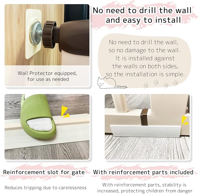 Lumizone Extra Tall Cat Gate 61.02" High Pressure Mounted Extra Wide 42.52"-46.64" (17Sizes) 1.37" Gap No Drilling Auto-Close Tall Pet Gate for Dogs (Cream, 42.52"-46.64" W)