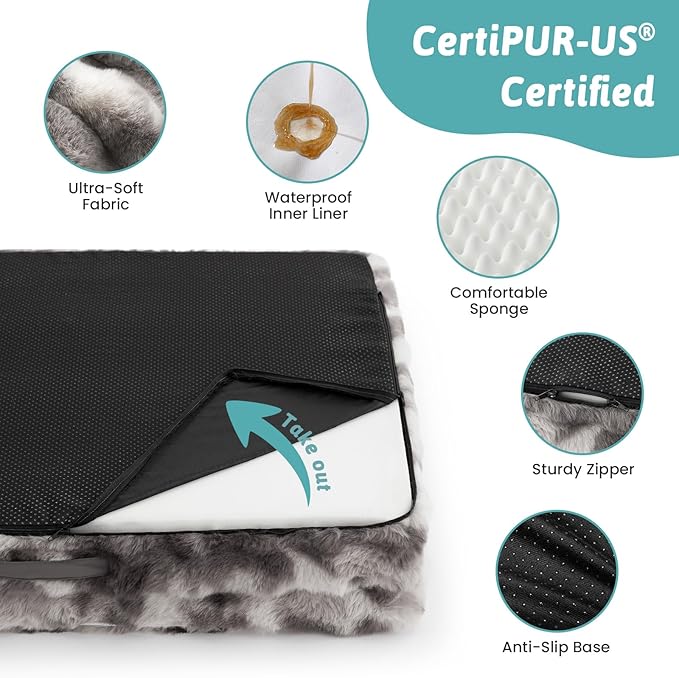 Orthopedic Dog Bed for Medium Small Size Dog, Soft and Warm Faux Fur Sofa for Pet Up to 40 lbs, Foam Bolster Anti-Slip Couch with Washable Removable Cover, M 30x20x6.5 inch, Tie Dye Grey