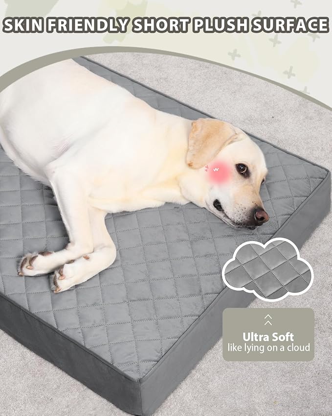 Orthopedic XL Dog Beds Large Sized Dog Waterproof Pet Bed for Crate with Removable Washable Cover and Non-Slip Bottom, 41x27 Inch, Dark Gray