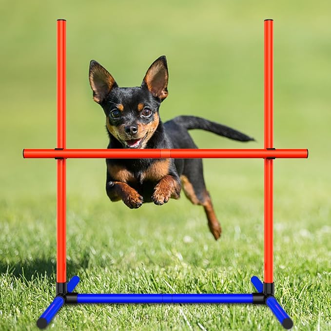 Dog Agility Training Jumping Hoop for Small Medium Dogs, Adjustable Height Pet Exercise Equipment for Outdoor Backyard (Weave Poles)