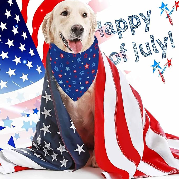 4th of July Dog Bandanas, 2 Pack Reversible USA Patriotic Bandana for Boy and Girl, Premium Durable Fabric, American Flag Pet Scarf for Small Medium Large and Extra Large Dogs