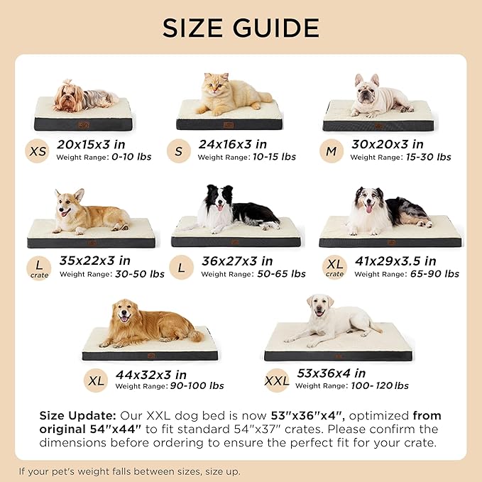 Bedsure XL Dog Bed for Crate - Large Comfy Flat Pet Beds with Removable Washable Cover, Orthopedic Egg Crate Foam Crate Mat, Suitable for Pet Up to 90 lbs