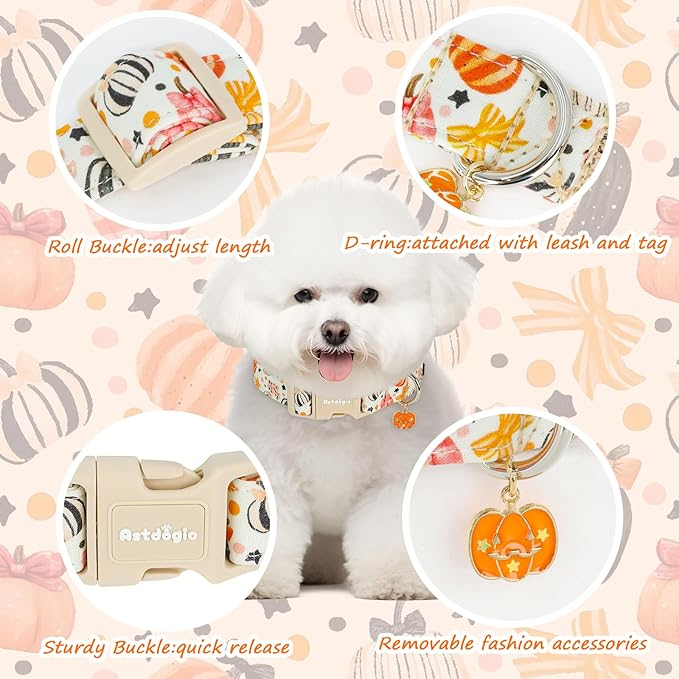 Halloween Dog Collars, Fall Dog Collar for Dogs, Fun Multi-Color Pumpkin Dog Collars for Medium Dogs, Adjustable Cotton Meiudm Dog Collar Puppy Collar for Halloween & Thanksgiving