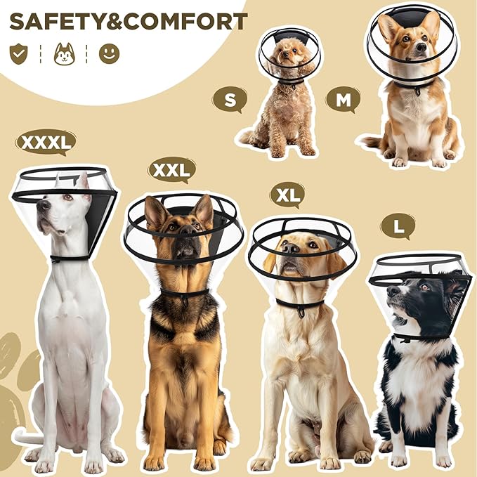 Dog Cone Collar for After Surgery,Transparent Dog Cones Alternative for Small Large Medium Size Dogs,Adjustable Depth Pet Recovery Collars,Elizabethan Collar for Dogs Stop Licking Wound(L)